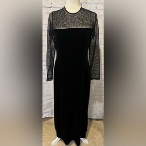 Ronni Nicole petite 8 Gorgeous Black Velvet Sheer Beaded Mesh Dress gown